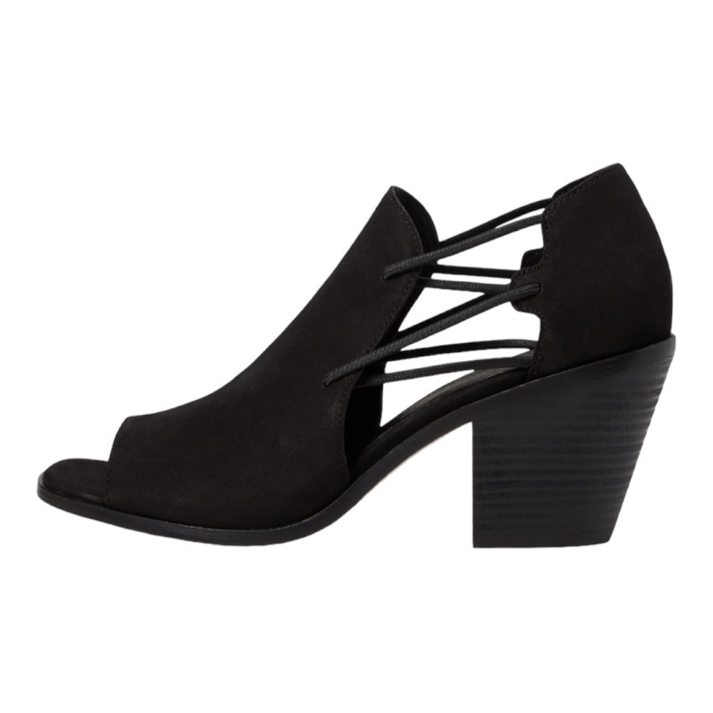 Eileen Fisher Black Suede Alfie Heels Peep Toe 3” Block Size 7 New Box - Picture 8 of 10